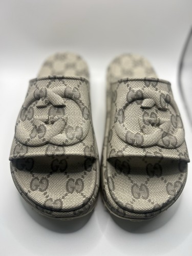 Gucci Authentic Slide Sandalen ineinandergreifend G Logo beige Herren Gr. G 11 US 11,5