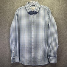 Mizzen Main Leeward Shirt Mens Medium Blue Gingham Trim Fit Stretch Long Sleeve