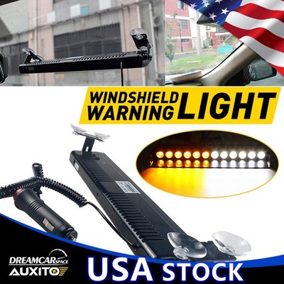 12-LED Amber/White Car Strobe Light Emergency Flash Warning Windshield Lamps12V
