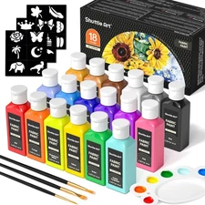 Shuttle Art Fabric Paint, 18 Colors Permanent 2 Fl Oz (Pack of 1), Regular 