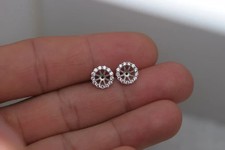 14K White Gold Over Diamond Bridal Halo Stud Jacket For Earrings For Women's 2PC