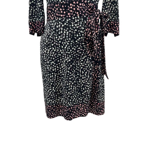 Diane von Furstenberg Navy Blue Teal Dot Print Silk Wrap Dress Size 4 - Picture 4 of 12