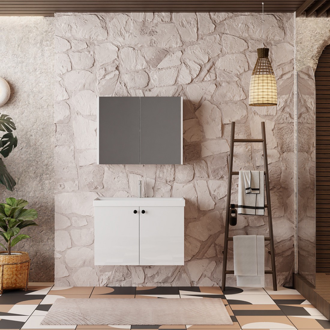 Meuble de salle de bain Mimoza 80 cm gain de place pour petits espaces