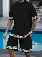 Men 2-Piece Set Summer Outfit Short Sleeve Sweatshirt T Shirts and Shorts Suits