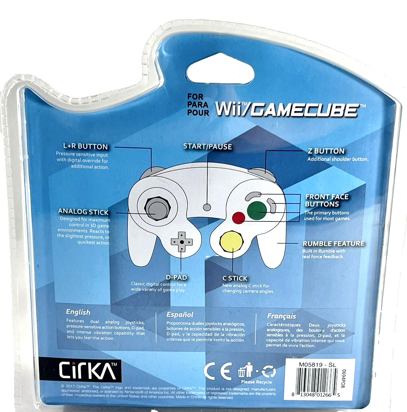 Cirka Wired Controller Model # M05819-SL for GameCube/Nintendo Wii New Sealed