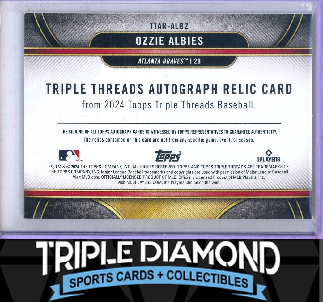 2024 Topps Triple Threads Ozzie Albies Game-Used Relic Auto Purple #20/27 F180 view 2