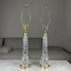 Pair of 2 Vintage Waterford Crystal Column Fine Cut Table Brass Lamps 30"