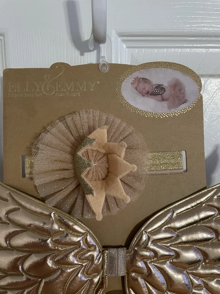 Conjunto de 3 tutú de ángel de Elly and Emmy melocotón oro rosa recién nacido sesión de fotos disfraz Foto 2 de 3