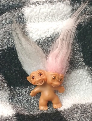 Vintage 1965 UNEEDA Troll Doll Two Headed Double Horseshoe Mark  Pink Blue Hair
