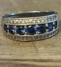 Sterling Silver 925 CZ Blue Sapphire Look Band Ring Anniversary Style