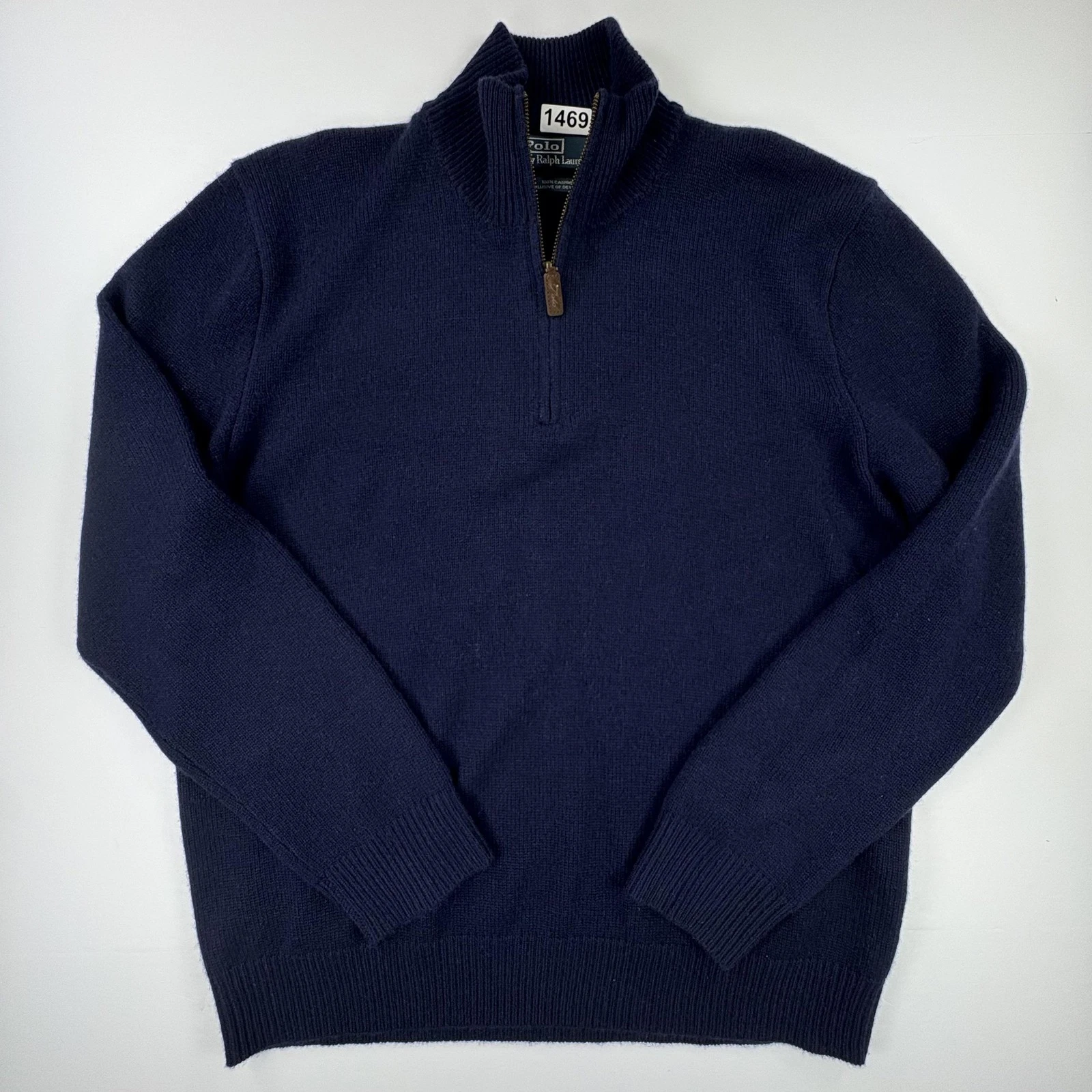 Polo Ralph Lauren Sweater Mens XL Blue 100% Cashmere 1/4 Zip Mock Neck Pullover