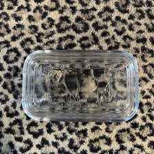VTG ARCOROC Clear Glass BUTTER DISH COW IN COVER Made France Farmhouse Cottage