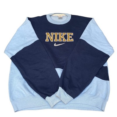 Nike Reworked Sweatshirt Herren XL Navy Blau Bestickt Spellout Logo Vintage Y2K