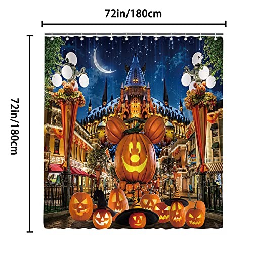 Halloween Shower Curtain for Bathroom Kids Cartoon Pumpkin Wizard hat 72" x 72" - Picture 6 of 7
