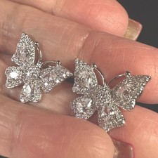 925 Sterling Silver Butterfly Earrings Is Covered With Cubic Zirconias.