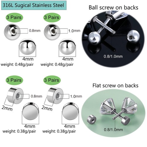 Screw Earring Backs Replacement|6 Pairs 20G/0.8mm and 6 Pairs 18G/1mm FlatBac... - Picture 2 of 6