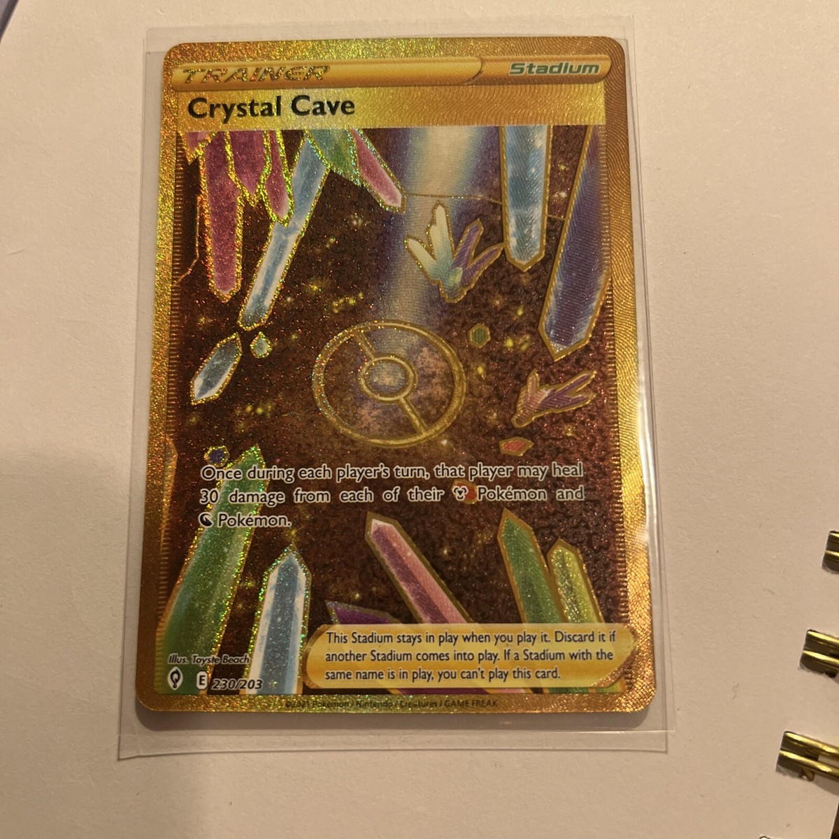 Pokemon Evolving Skies Crystal Cave Gold Secret Trainer 230/203 Pack Fresh  MINT