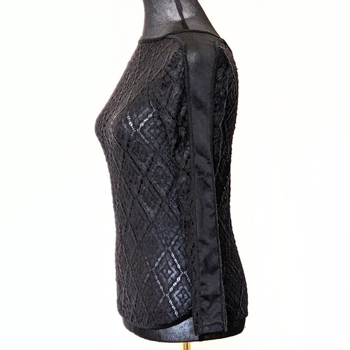 Zalora Black Sheer Lace Crew Neck Top Mesh Long sleeves Tee Shirt - Picture 9 of 11