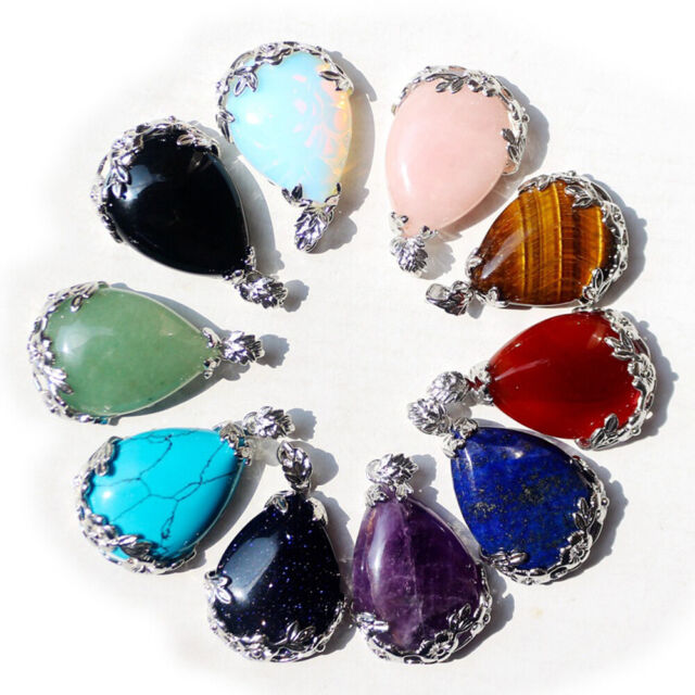 Natural Gemstones Inlaid Flower Teardrop Drop Reiki Chakra Healing Pendant Beads Natural Gemstones Inlaid Flower Teardrop Drop Reiki Chakra Healing Pendant Beads