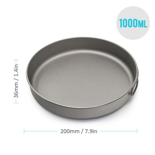 Ultralight Titanium Frypan 1000ml with Handle for Outdoor Camping Hiking B2H8 - Picture 5 of 10