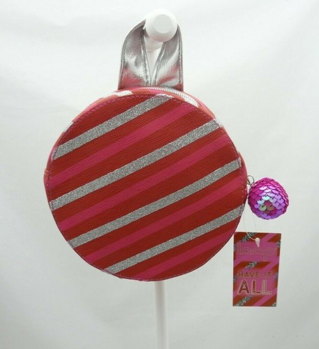 Loop pochette beauté ronde rose rayé pailletté argenté 16 x 5 cm environ - 第 1/1 張圖片