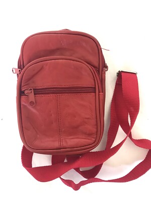 Vintage 90er rote Leder Schulter Umhängetasche Reise Mini Tasche