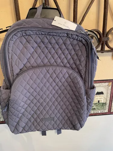 VERA BRADLEY Carbon Gray Microfiber Quilted Backpack Essential Large Bag NWT