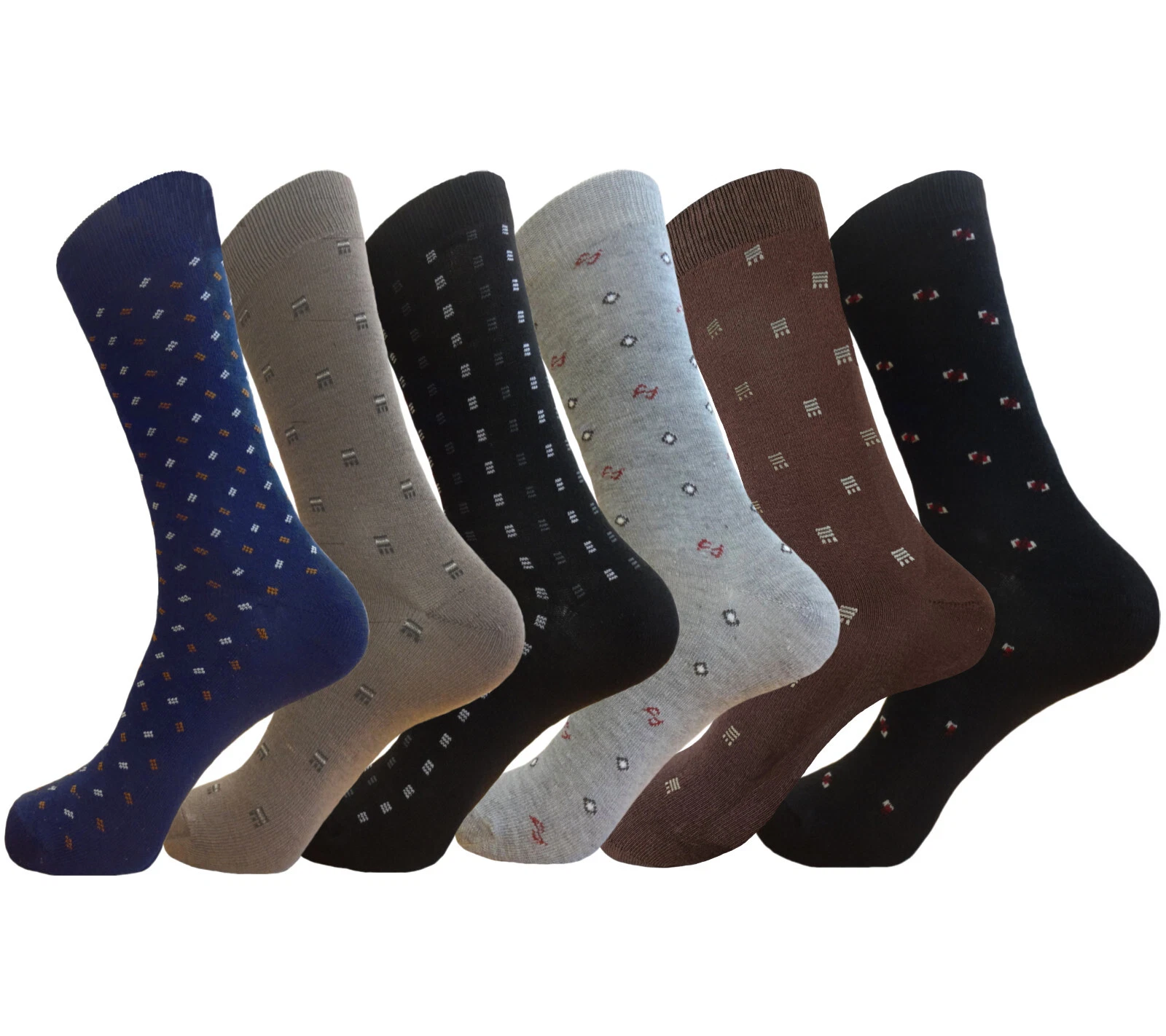 6 Pk Dress Socks FIRST QUALITY DESIGNS Cotton Socks 10-13 TRUE TO SIZE