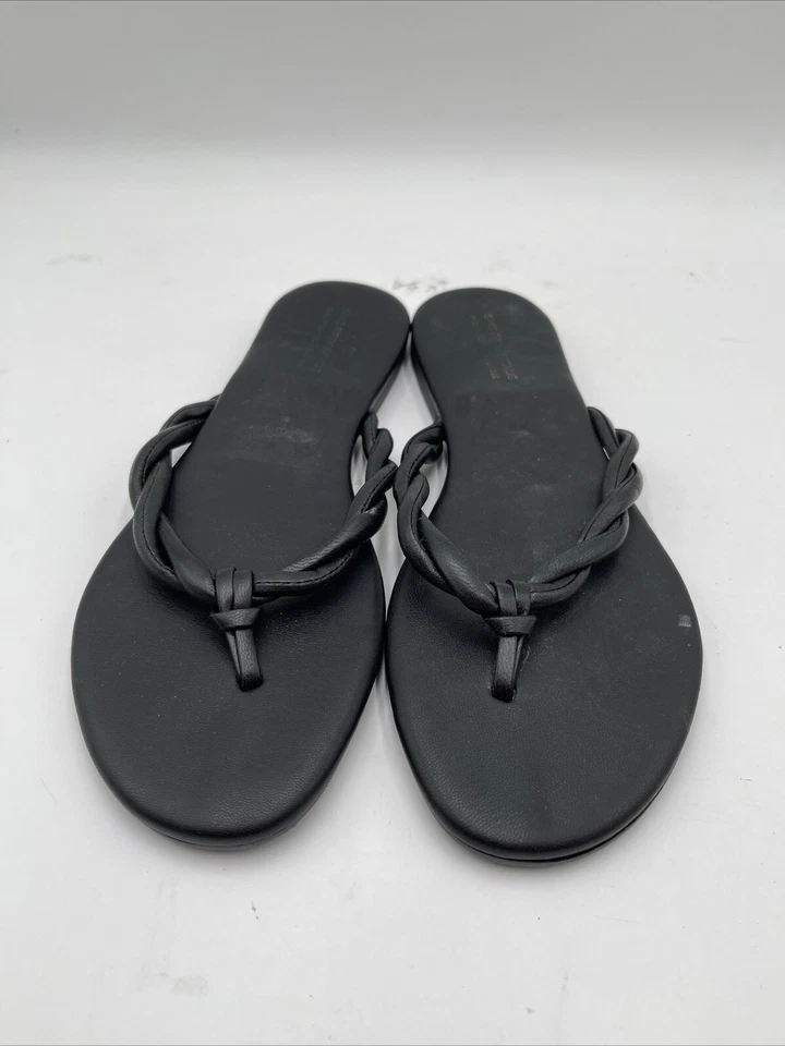 Sandalias chanclas Saks Fifth Avenue negras de cuero retorcido para mujer talla 10” Foto 2 de 4