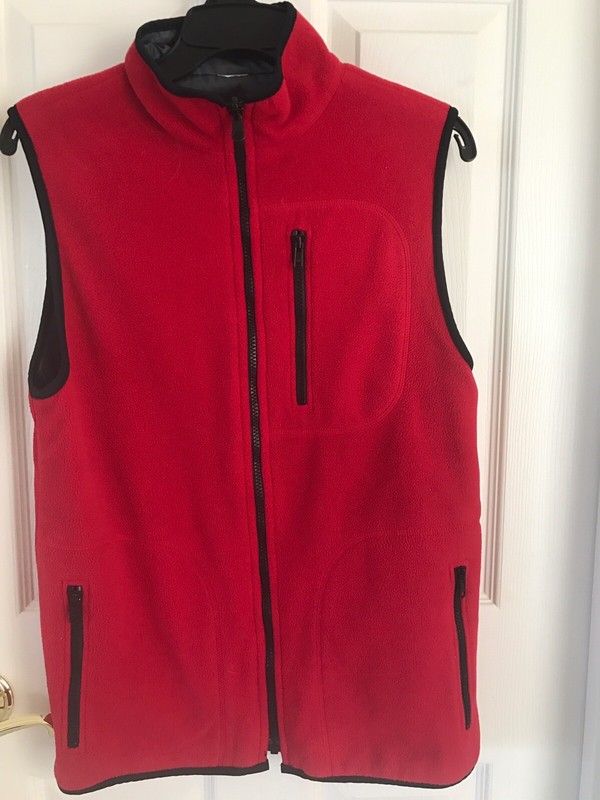 YOUTH UNISEX RED/GREY REVERSIBLE ZIPPERED FLEECE VEST -- BY OLD NAVY  / SIZE :14