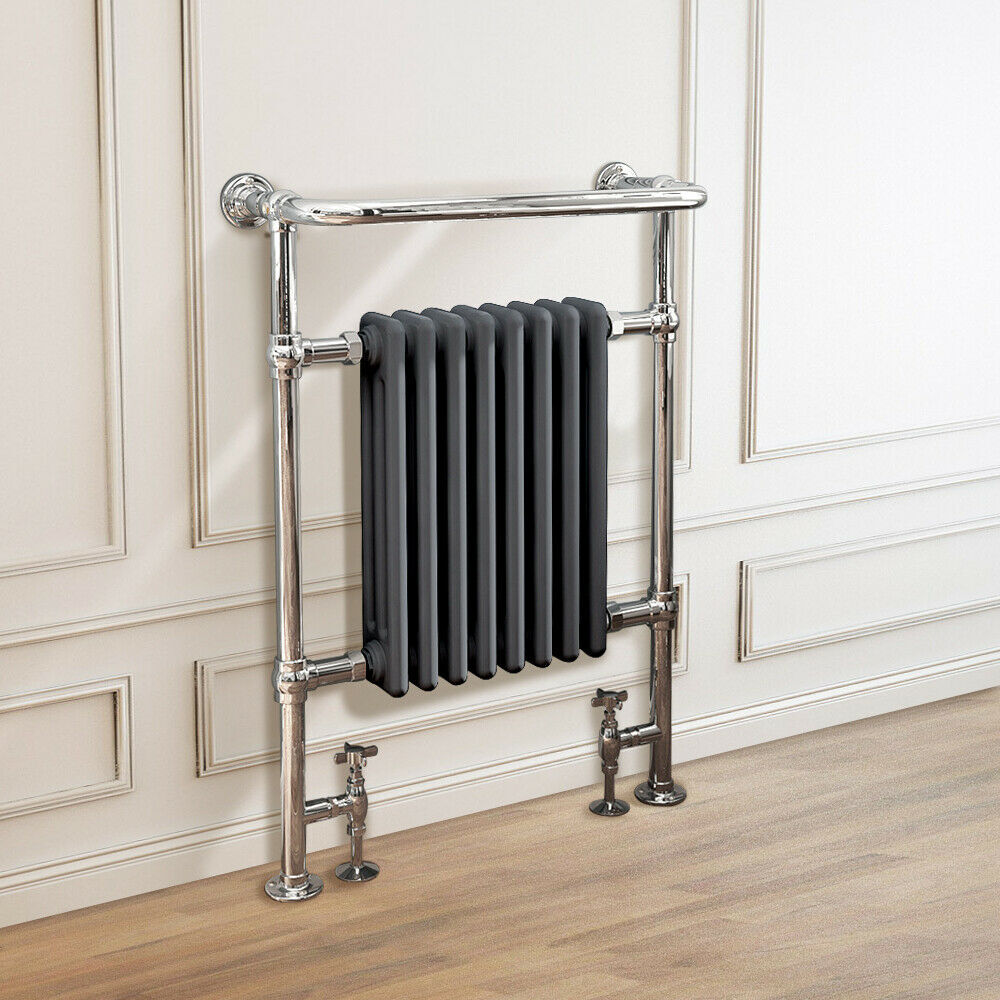 Traditional Victorian 952 x 659mm Chrome & Grey Heated Towel Rail Radiator