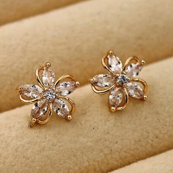 2Ct Marquise Lab Diamond Flower Stud Earrings in 14K Yellow Gold