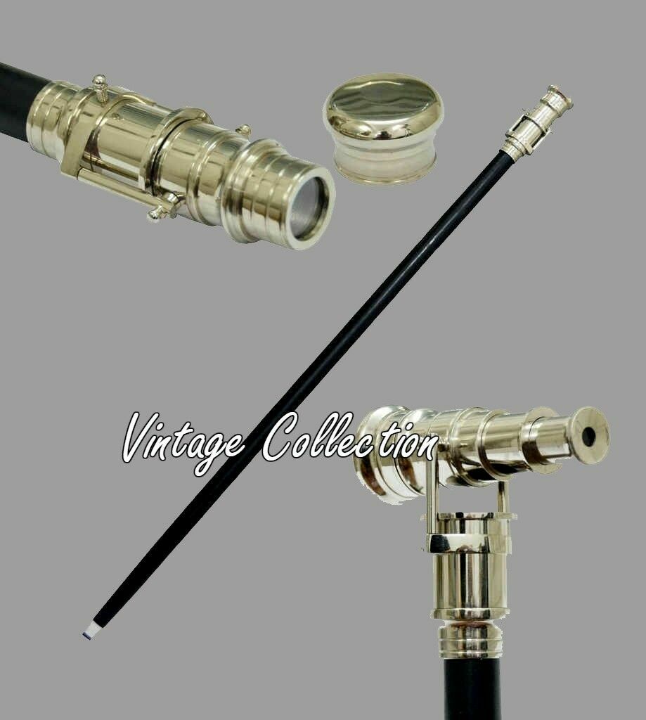 Solid Brass Telescope Design Head Handle Vintage … - image 1