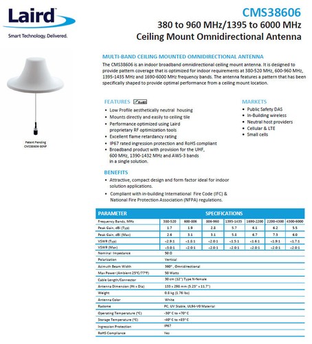 Laird New CMS38606-30NF Multi-Band Ceiling Mount Omni Antenna with 12" Pigtail - Picture 2 of 4