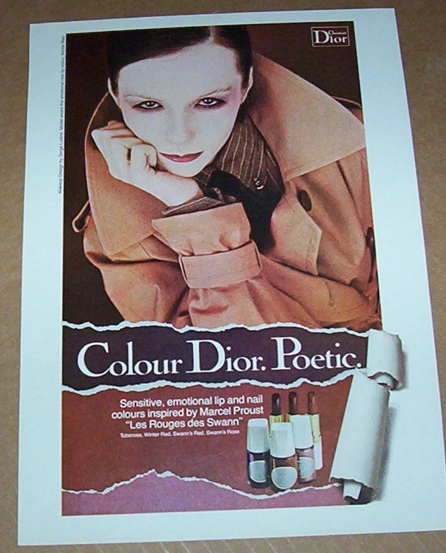 1977 page publicitaire   Christian DIOR Cosmétiques Couleur POÉTIQUE jolie fille ANNONCE IMPRIMÉE