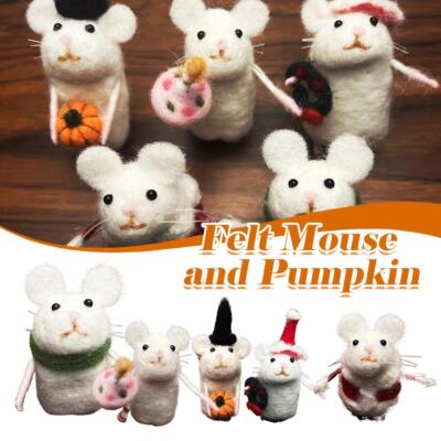 Cute Handmade Wool Felt Christmas Mouse Ornament, Needle Felted Pumpkins T3 T7N6