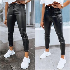 Damen Kunstlederhose Schwarz Wax Hose Röhrenhose Lang Hosen Glänzend MIX DSTREET