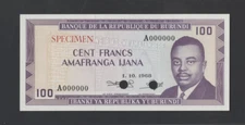 Burundi Banknote Specimen Catalog #23acts, Color Trial