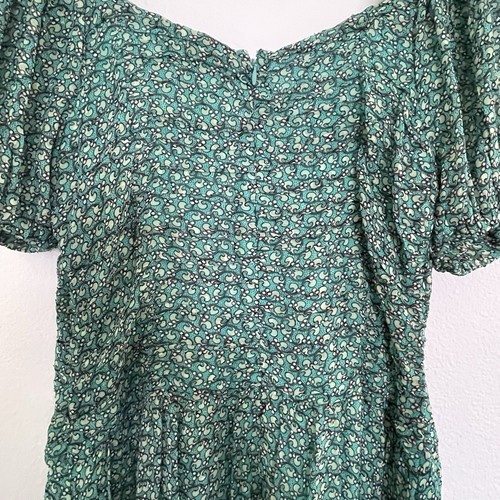 Anthropologie Fairy Dress Puffed Sleeve Midi Kelly Green 14 Handkerchief Hem - Picture 15 of 23
