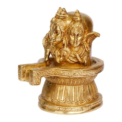Large Brass Shiva Mukhalingam Shivling Statue Three Face Shiv Lingam Bholenath
