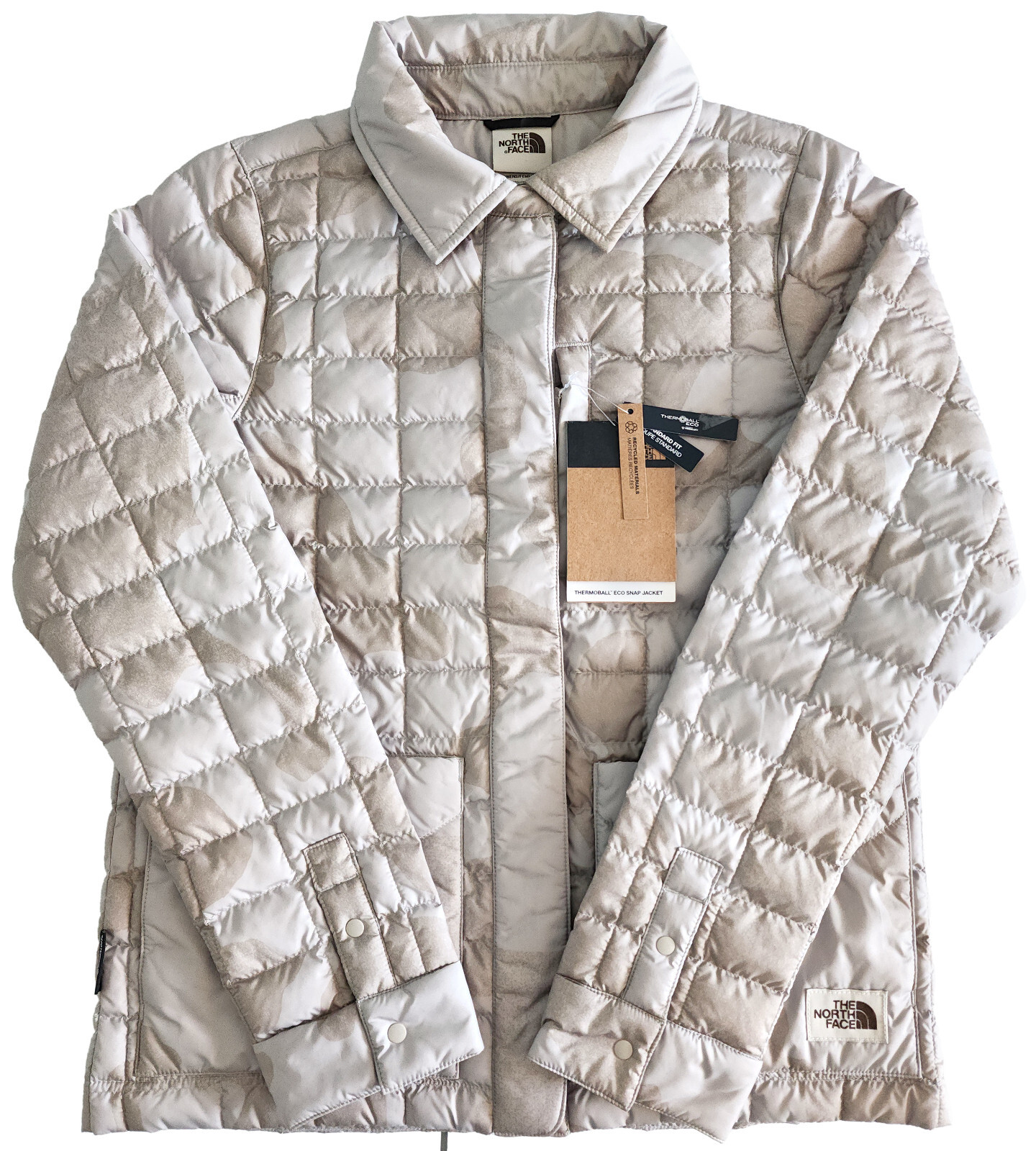 Женская куртка The North Face ThermoBall Eco Snap с камуфляжным принтом Dove серого цвета, Размер XS