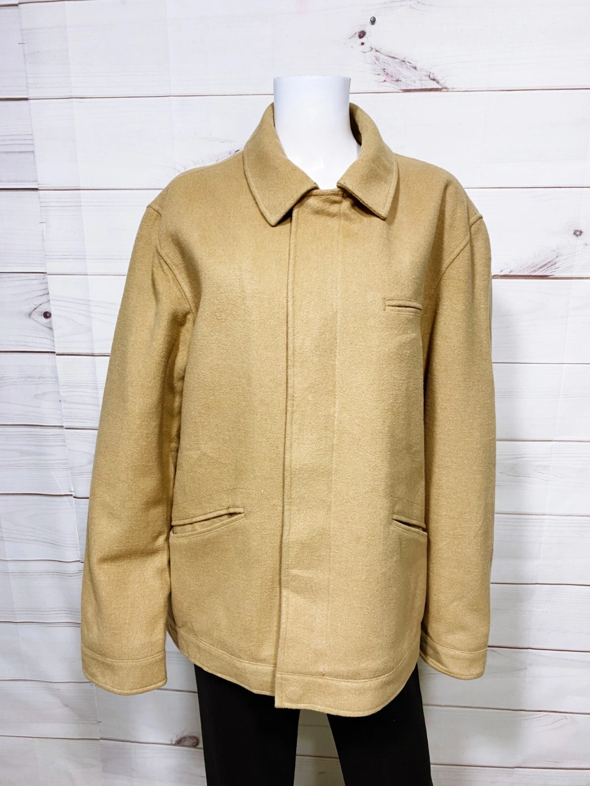 Alfani Womens Full Zip Jacket Size L Beige Pockets Long Sleeve Wool Blend