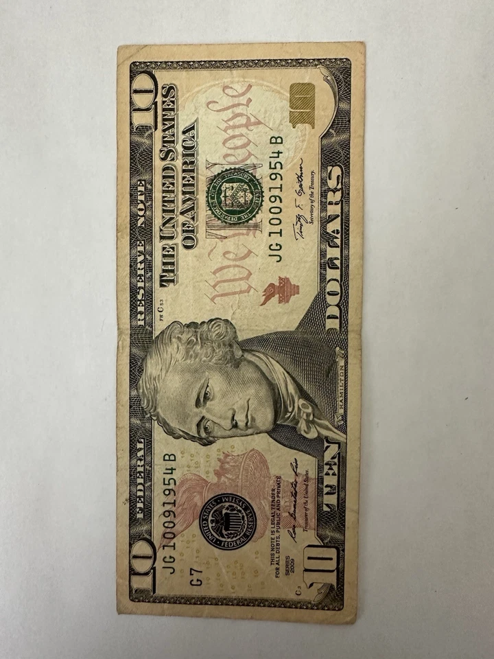 2009 $10 Used U.S. Currency Serial # JG10091954B October 9th birthday 1954 - Image 2 of 4