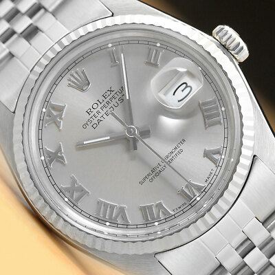 Herren Rolex Datejust 16014 Grau Römisches Zifferblatt 18K Weiß Gold Stahl