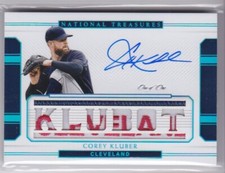 COREY KLUBER 2018 National Treasures Signed Auto GU Jersey Patch Indians 1/1