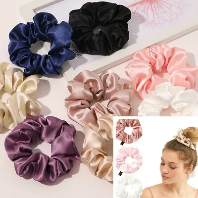 Large Silk Satin Scrunchies Hair Band Women Fabric Elastic Bobble UK