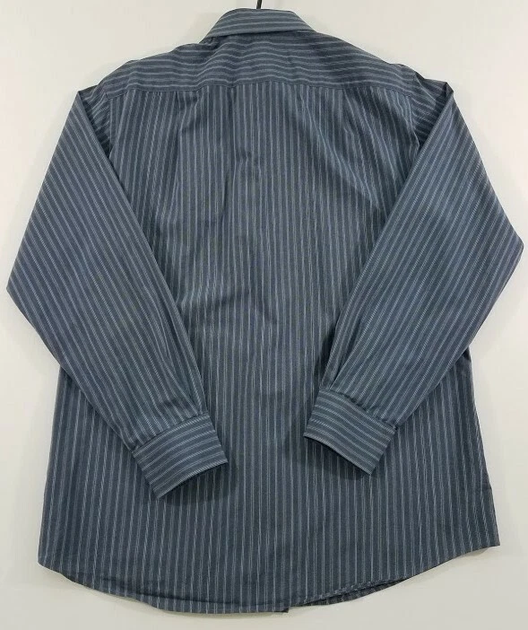 BCBG Attitude Button Up Shirt Men's Medium 15 1/2 32 33 Blue Striped Long Sleeve - Image 3 of 4