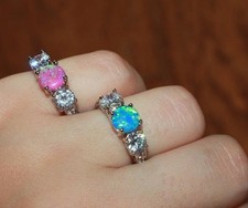 fire opal Cz ring gemstone silver plate jewelry engagement cocktail wedding W56
