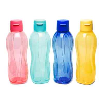 Tupperware Aquasafe Plastic Fliptop Bottle Set, 750Ml, Set of 4, Multicolour