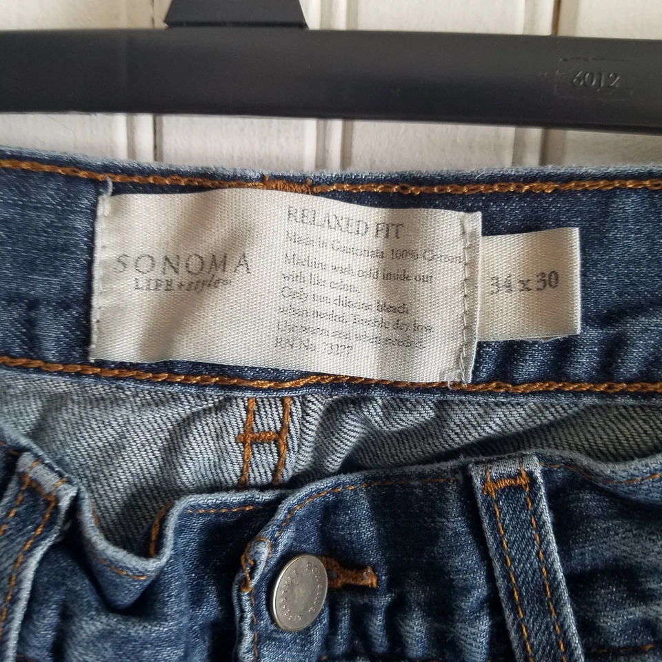 SONOMA Relaxed Men 34x30 Blue Jeans Classic Denim Y2K Straight Thrashed Loose - Image 3 of 4